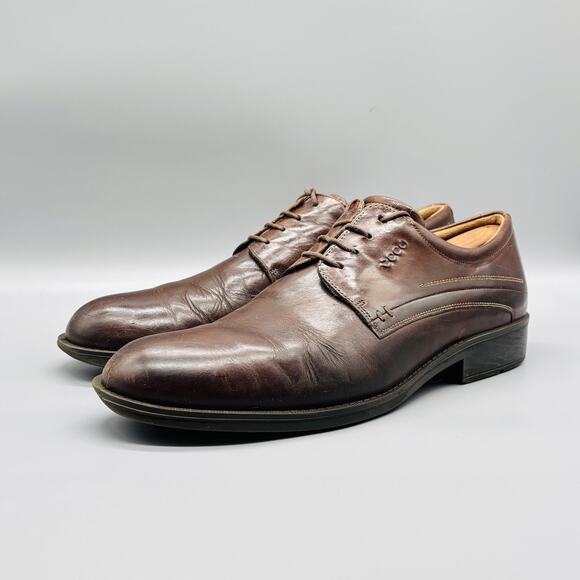 Ecco Shoes Mens 12.5 Brown Leather Lace Up Oxford Dress Plain Toe Comfort Casual main image 5